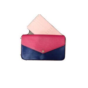 Louis Vuitton Felicie Pochette Epi Leather Pink Blue Card Insert Chain Strap